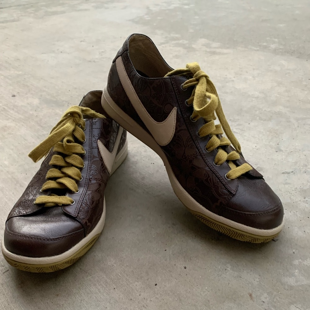Nike Zoom Blazer Brown Leather Floral Low Top Casual Shoes Sneakers Size 7